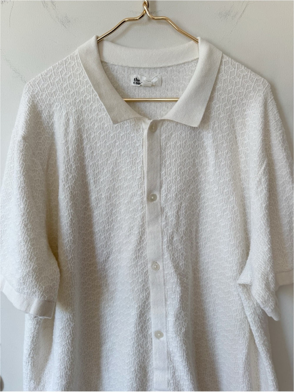 The Commons Off White Cream Cotton Knit Jacquard Button Up Polo Shirt XXL - Picture 2 of 7